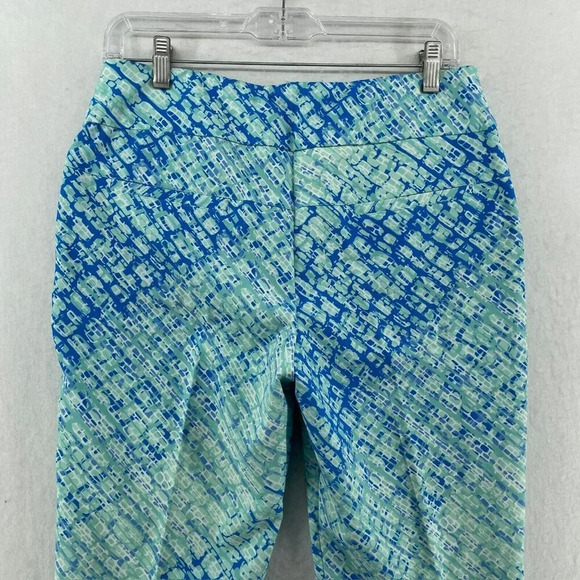 IBKUL Pants Womens 8 Blue Graphic Print High Rise Cropped Slim Straight Ankle - Picture 8 of 12